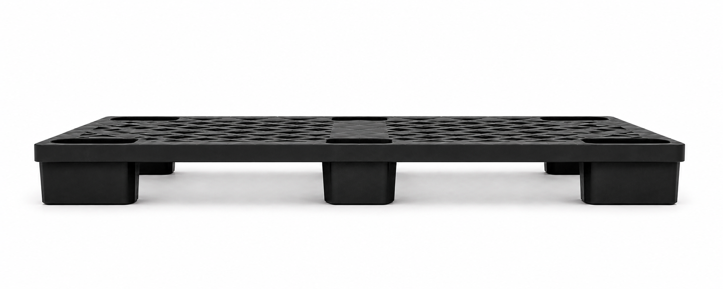 Side angle of Shiply black nestable plastic pallet