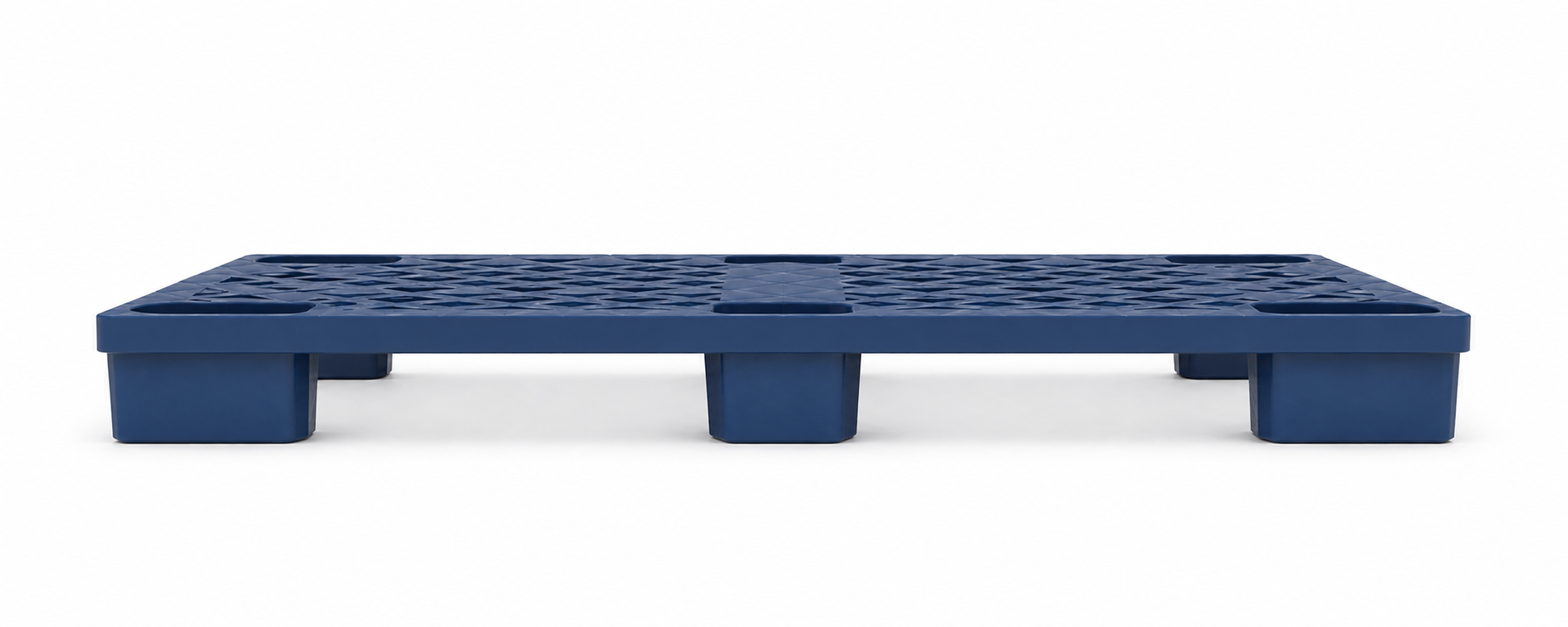 Side angle of Shiply blue nestable plastic pallet