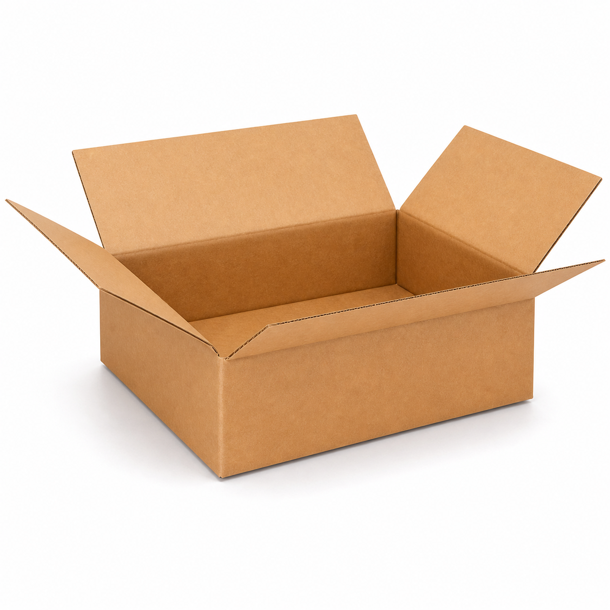 Shiply 10 x 10 x 4 inch corrugated shipping box with open flaps