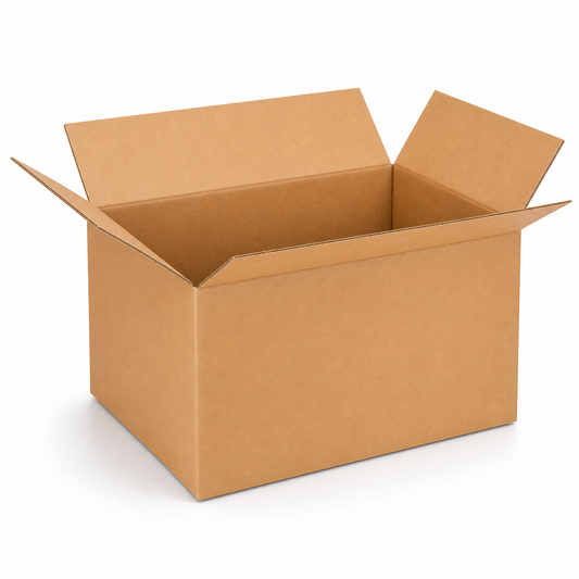 Shiply 15 x 12 x 10 inch corrugated shipping box with open flaps