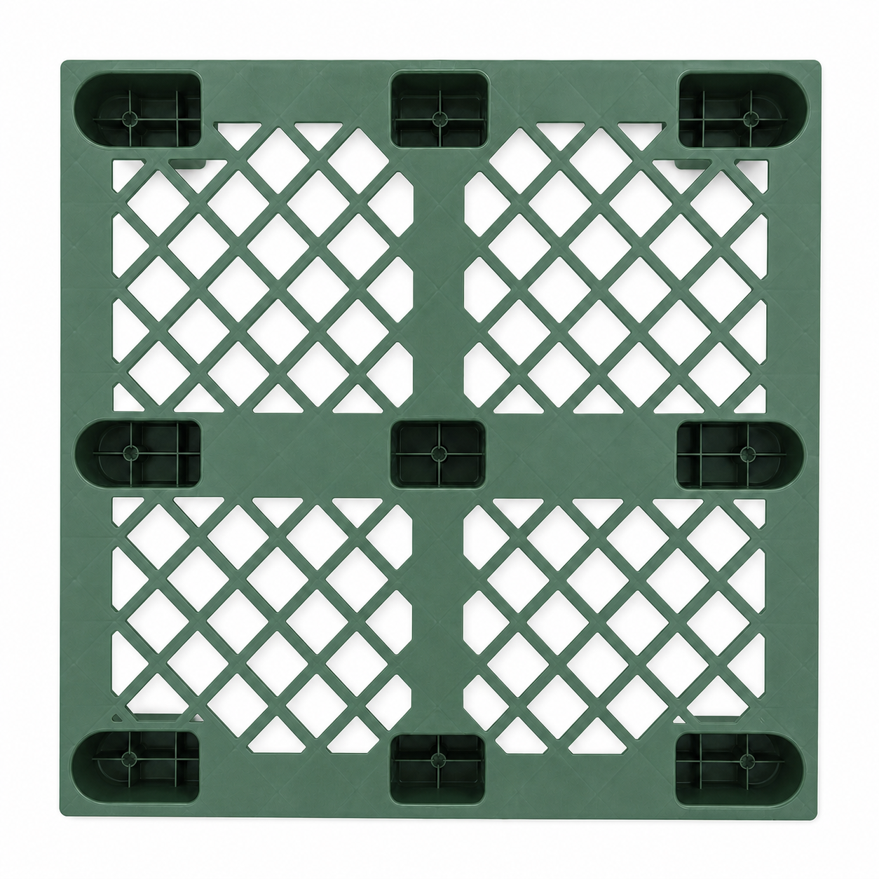 Additional angle of Shiply green nestable plastic pallet
