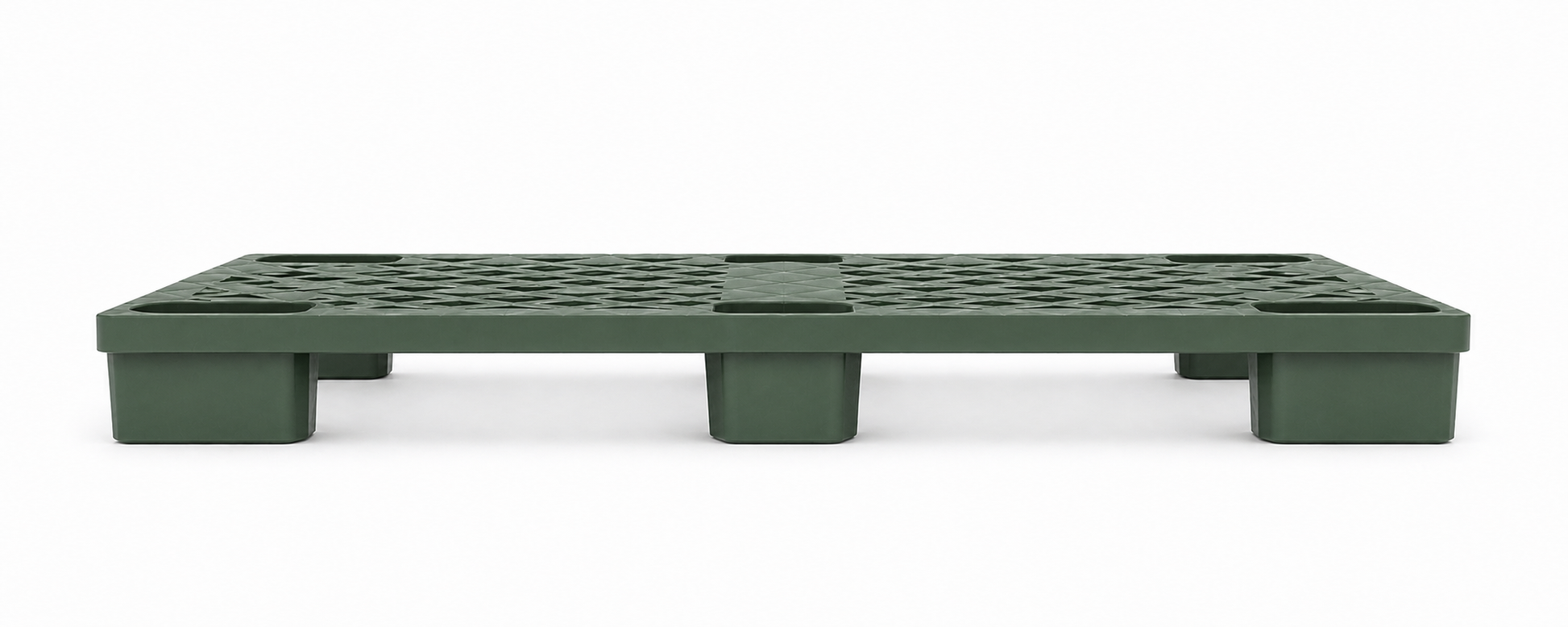 Side angle of Shiply green nestable plastic pallet