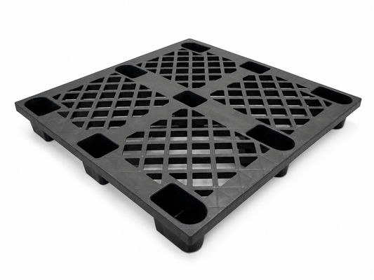 Shiply black nestable plastic pallet 110cm x 110cm x 14cm
