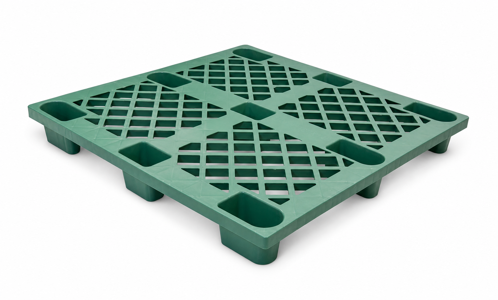 Shiply green nestable plastic pallet 110cm x 110cm x 14cm