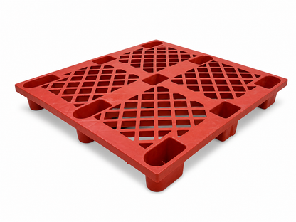 Shiply red nestable plastic pallet 110cm x 110cm x 14cm