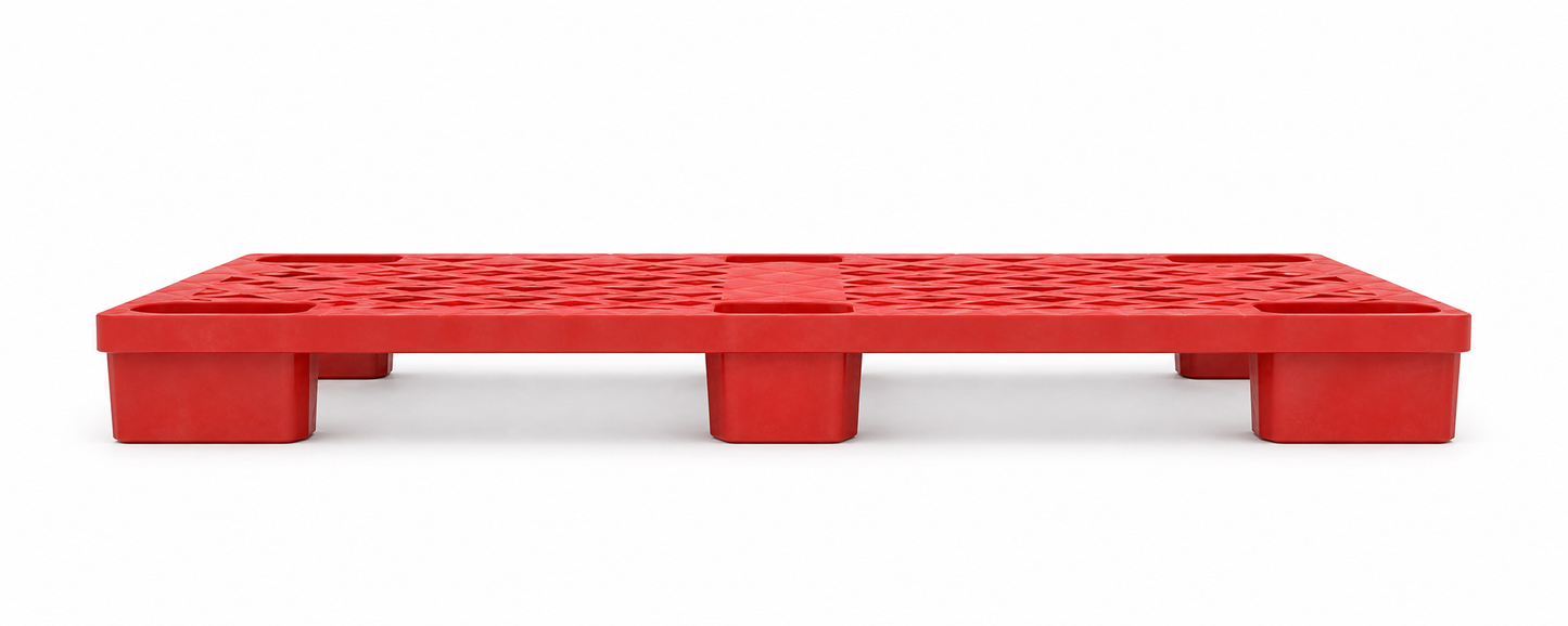 Additional angle of Shiply red nestable plastic pallet