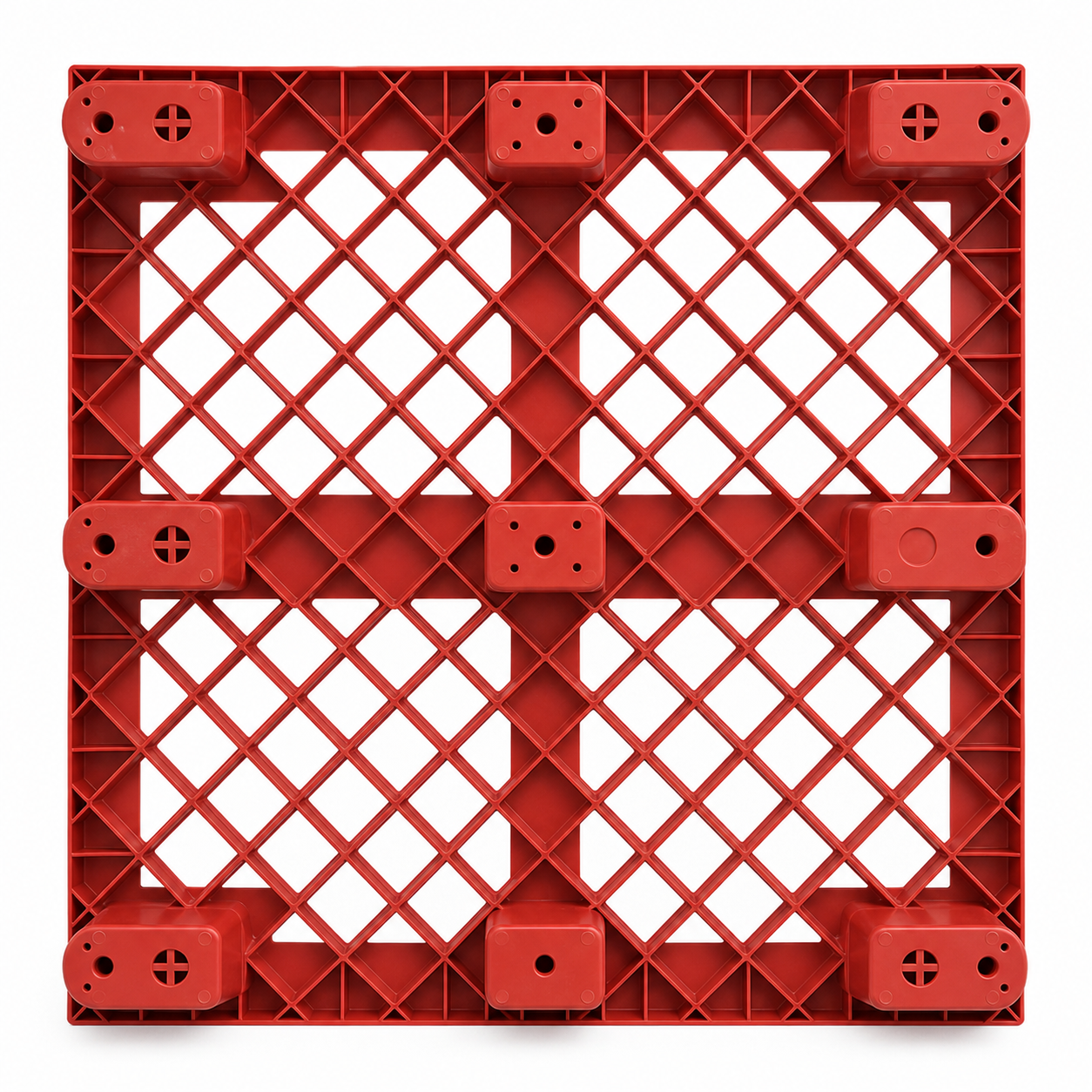 Side angle of Shiply red nestable plastic pallet
