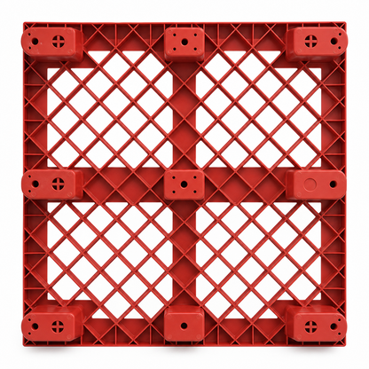 Side angle of Shiply red nestable plastic pallet