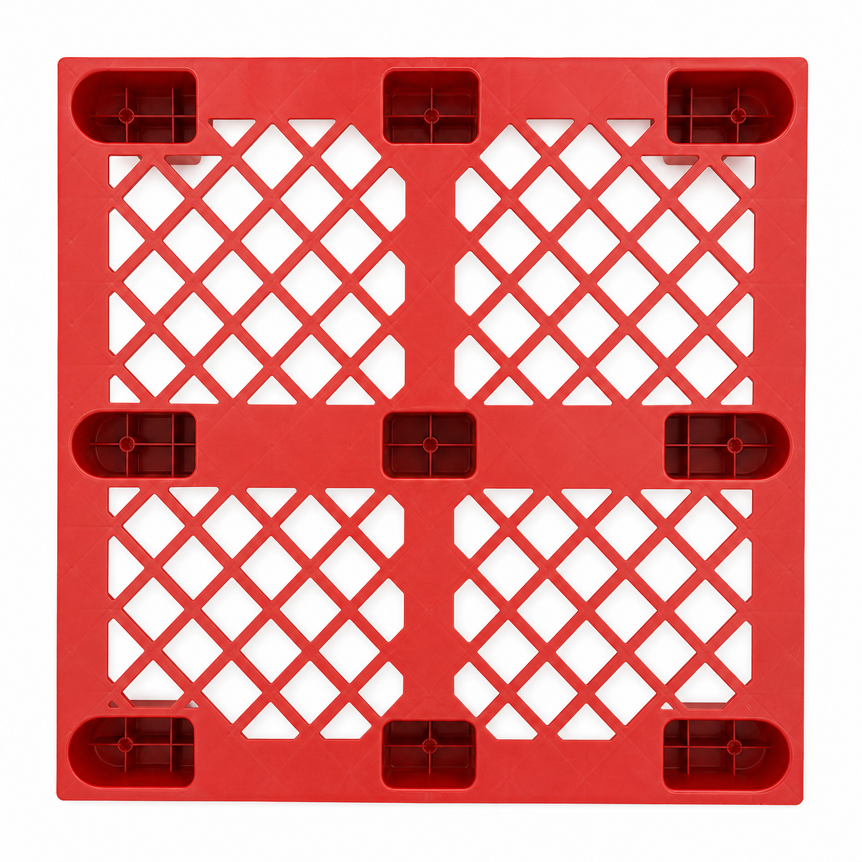 Top angle of Shiply red nestable plastic pallet