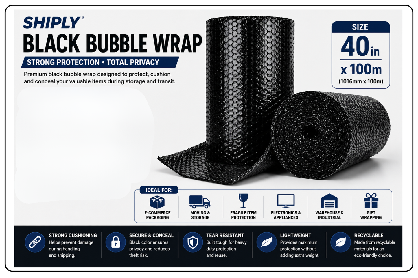 40" x 100m Shiply Bubble Wrap - Black